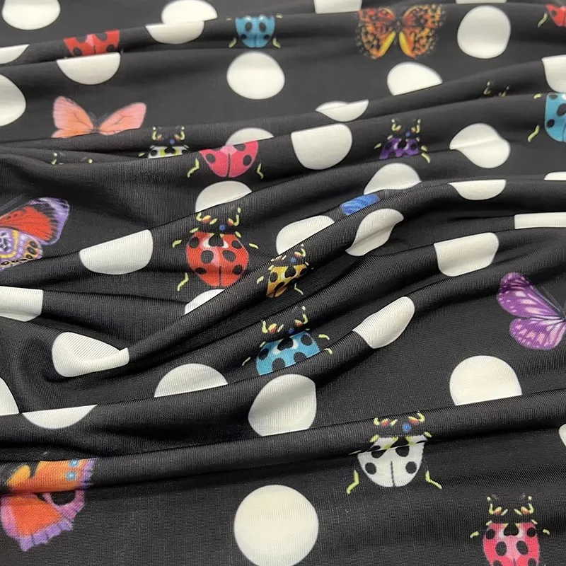 

Полиэфирная саржевая ткань с принтом бабочки/жука/точек для женского платья, блузка, ткань ручной работы, материал для шитья своими руками