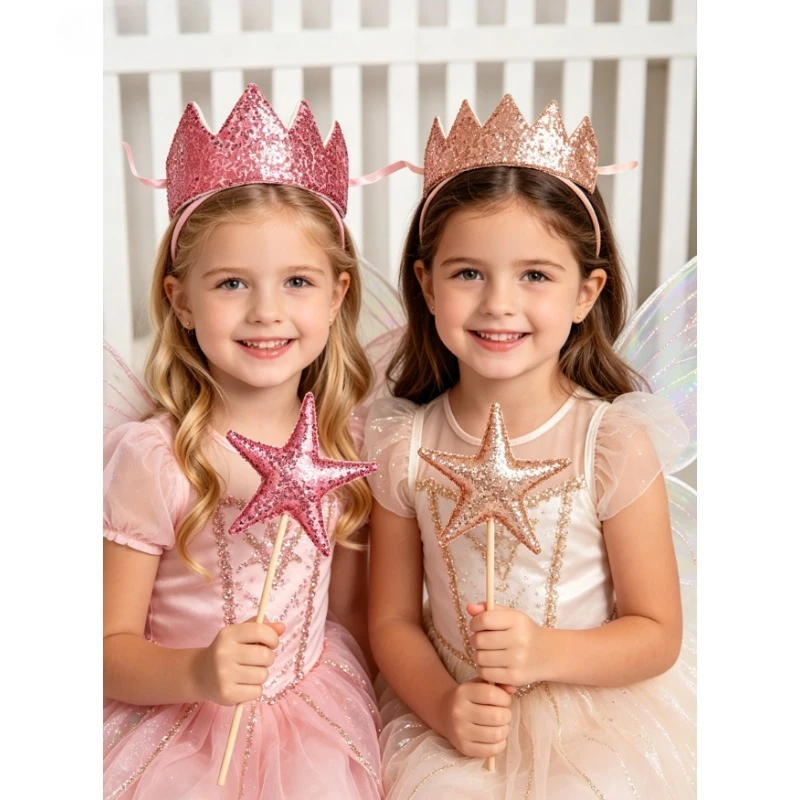 

Fairy Crown Star Wand Set INS Style Kids Dress Up Props Girls For Birthday Party Stage Performance Photo Prop Holiday Decor Toy