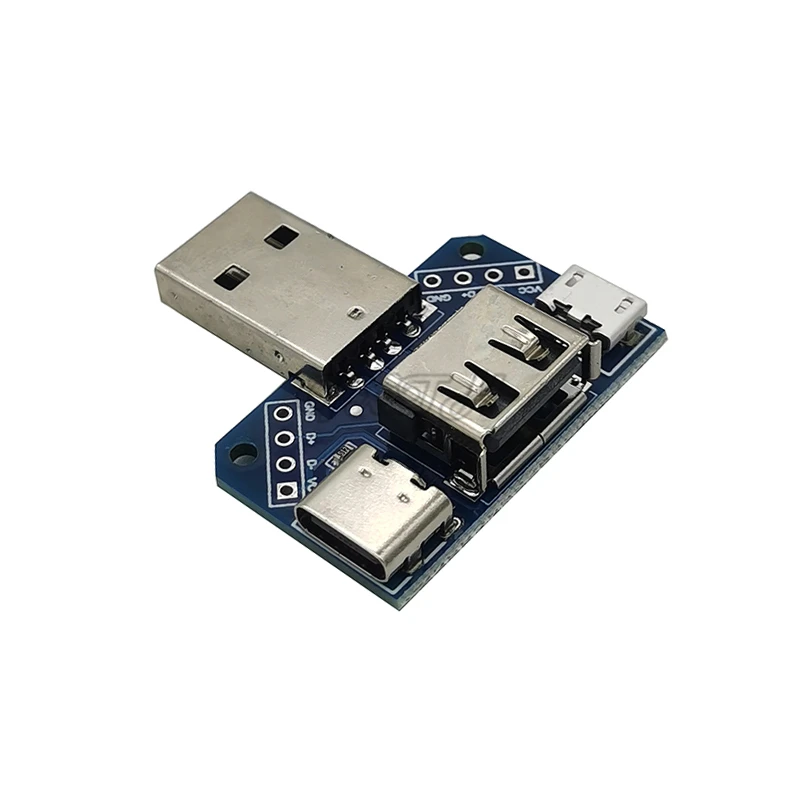 Плата адаптера USB «Папа-мама» к разъему MicroUSB/Type-C 4P 2,54 мм, прямой штекер 2,54-4p, трансферная испытательная плата