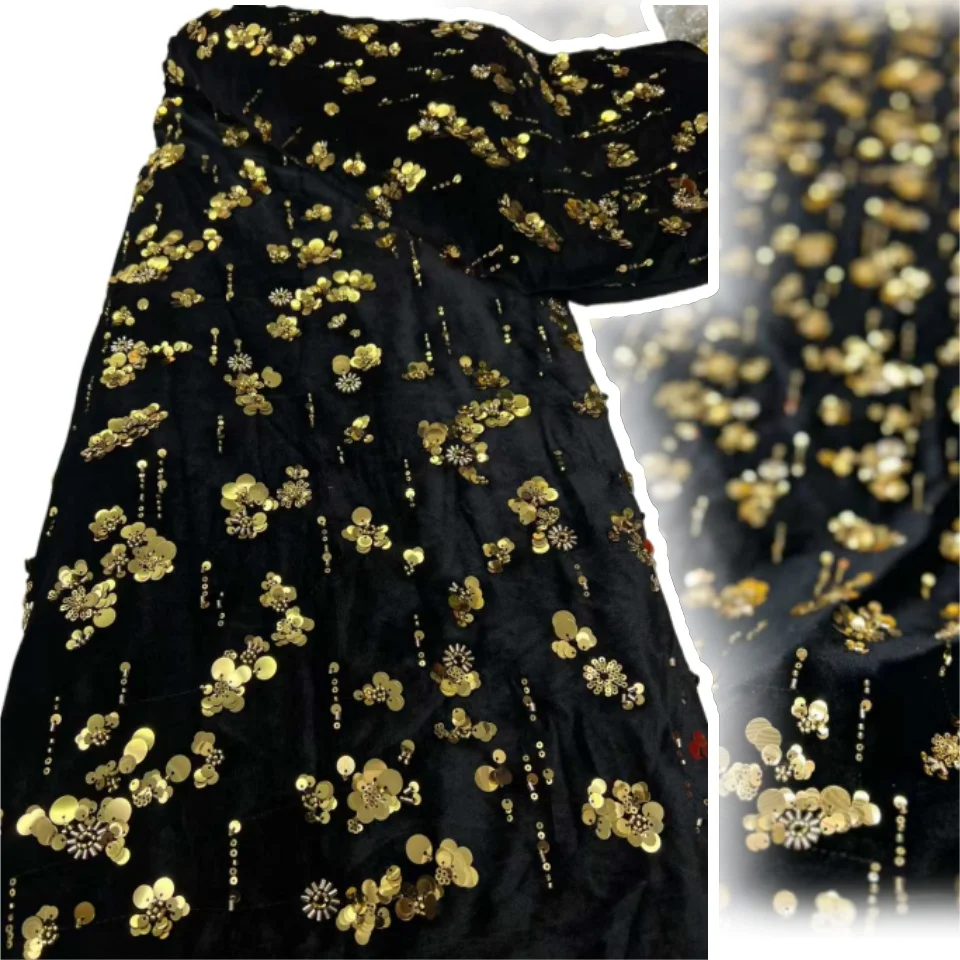 

African Sequins Velvet Lace Fabric Nigerian French Mesh Net Lace Fabrics For Sewing 2025 High Quality Wedding Party Dress CC1777