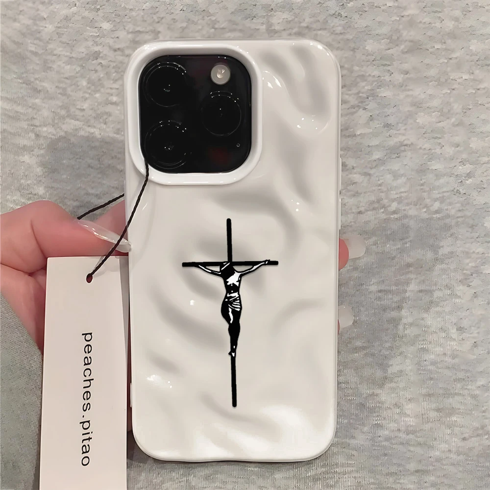 Funda de teléfono pintada con cruz de Jesucristo para iPhone 16 15 14 13 12 11 Pro Max 17 Air Mother Mary funda de silicona parachoques