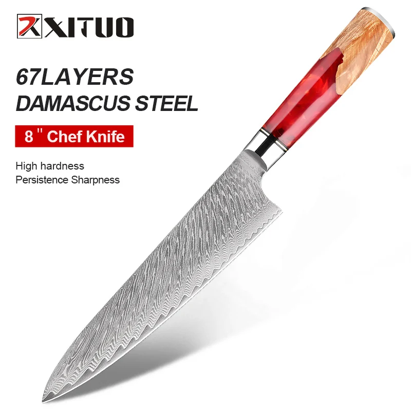 XITUO Chef Knife Damascus VG-10 Steel 8 Inch Sharp Kitchen Knife Japanese Chef Knives Cooking Damascus Knife Forged Chef's Knife