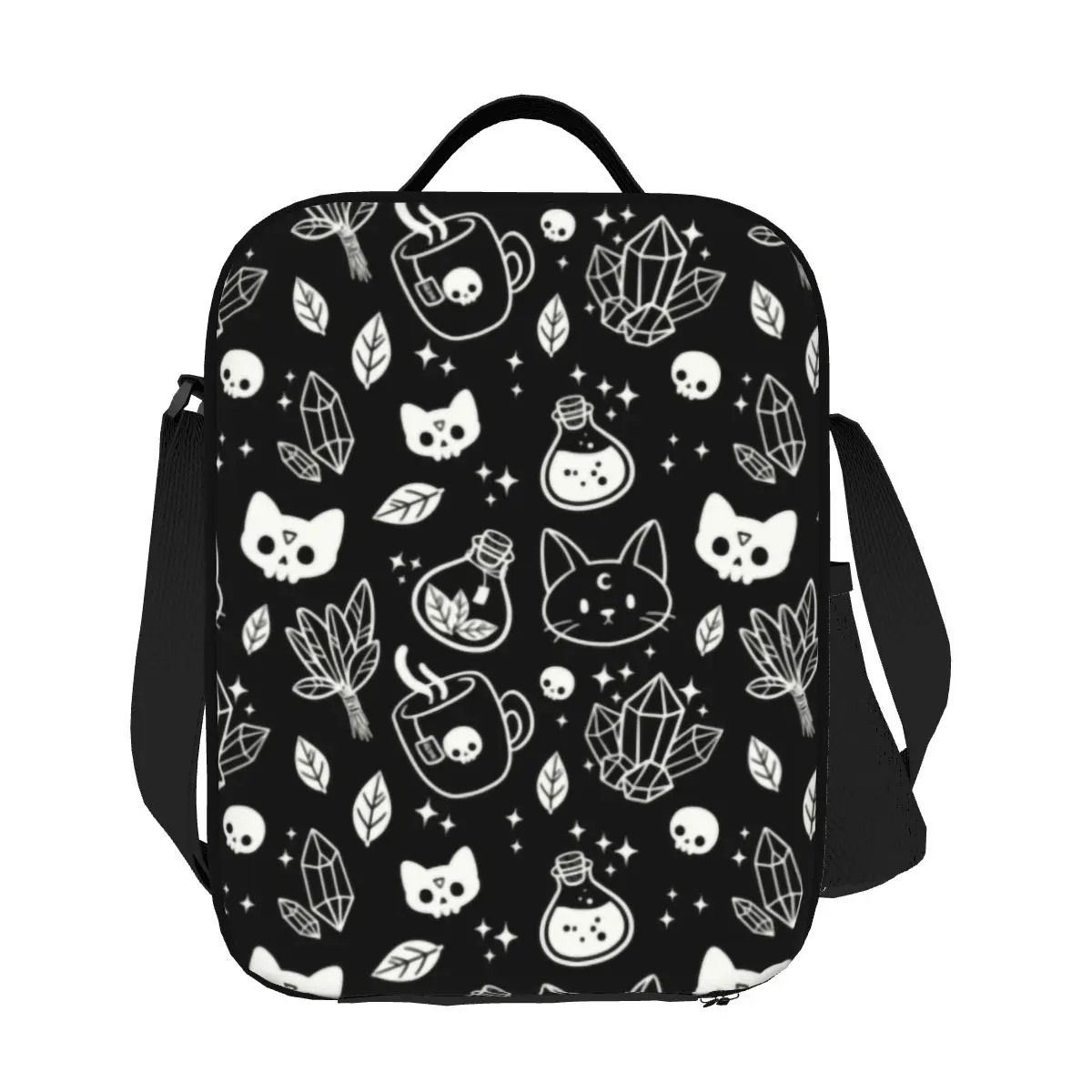 Custom Witch Thermal Insulated Lunch Bags Halloween Cat Skull Resuable Lunch for School Office Outdoor Storage Bento Food Box