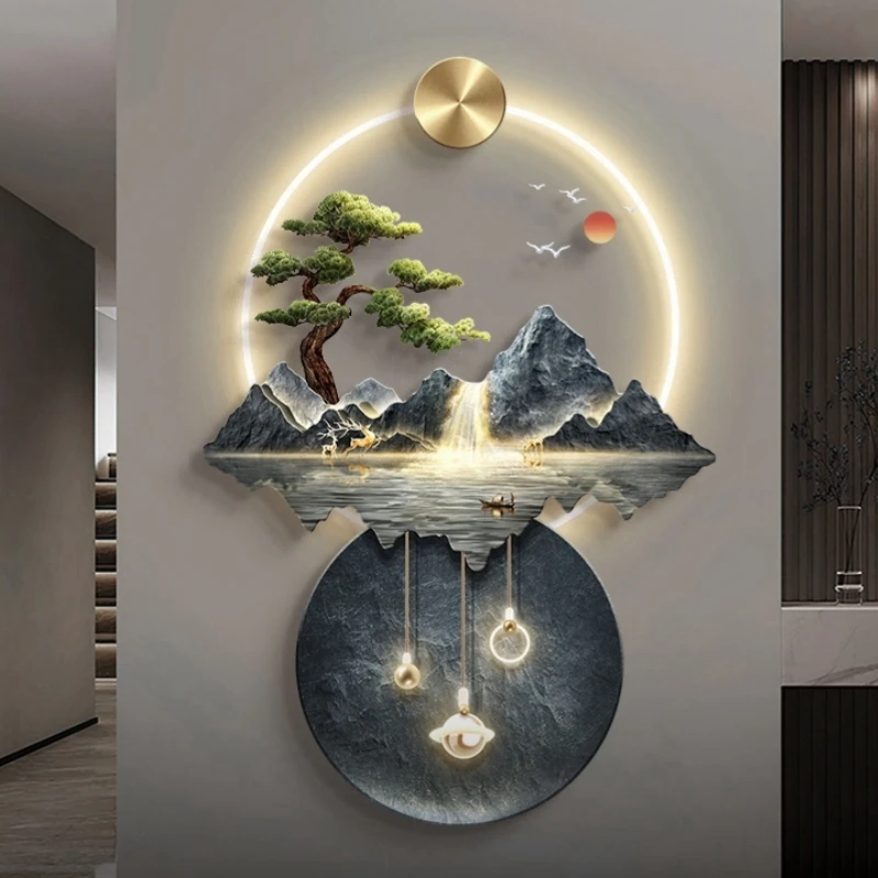 Background Landscape Painting Modern LED Wall Lamp For Living Room Corridor Home Decoration Mural Light Remote Control Lighting