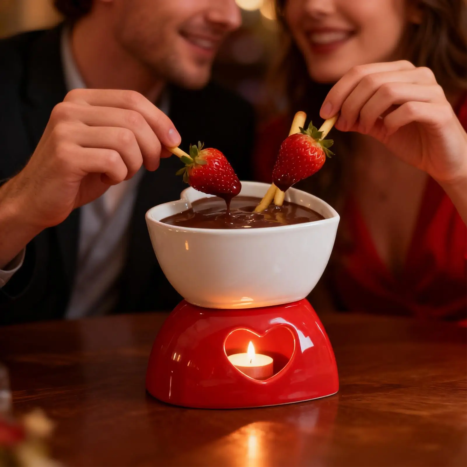 Taza de cerámica para fondue de chocolate, mantequilla y queso, con tenedor y candelita, para derretir chocolate.