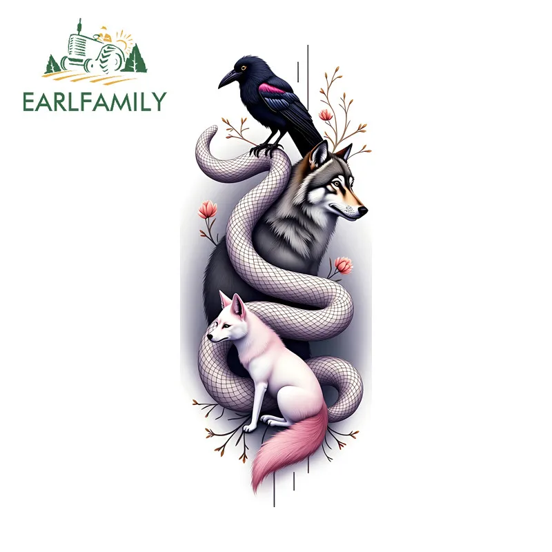 EARLFAMILY ثعبان الطيور الذئب اليابانية ملصقات السيارات مقاوم للماء محمول دراجة نارية ملصق شخصية انسداد الصفر الملحقات