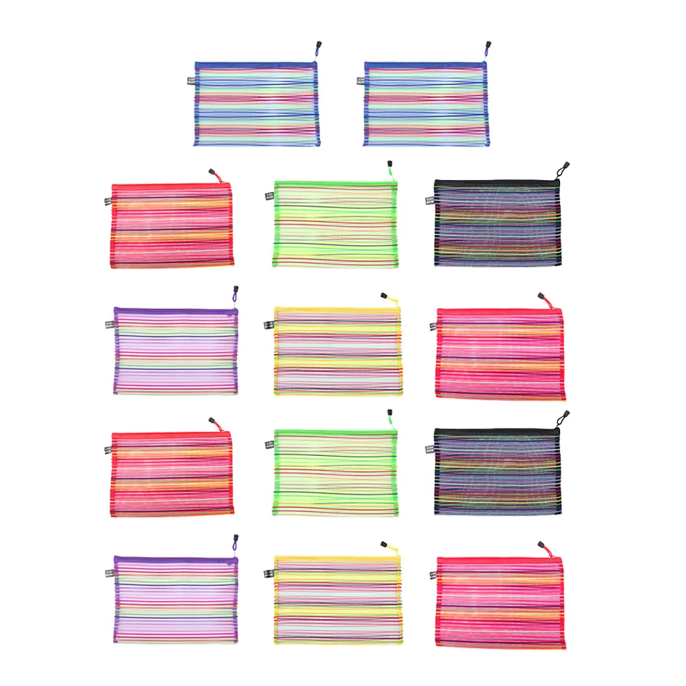 

14pcs Colorful Nylon Waterproof Portable Stationery Storage Bag Reinforced Zipper Clear Pouch For Office Organizer