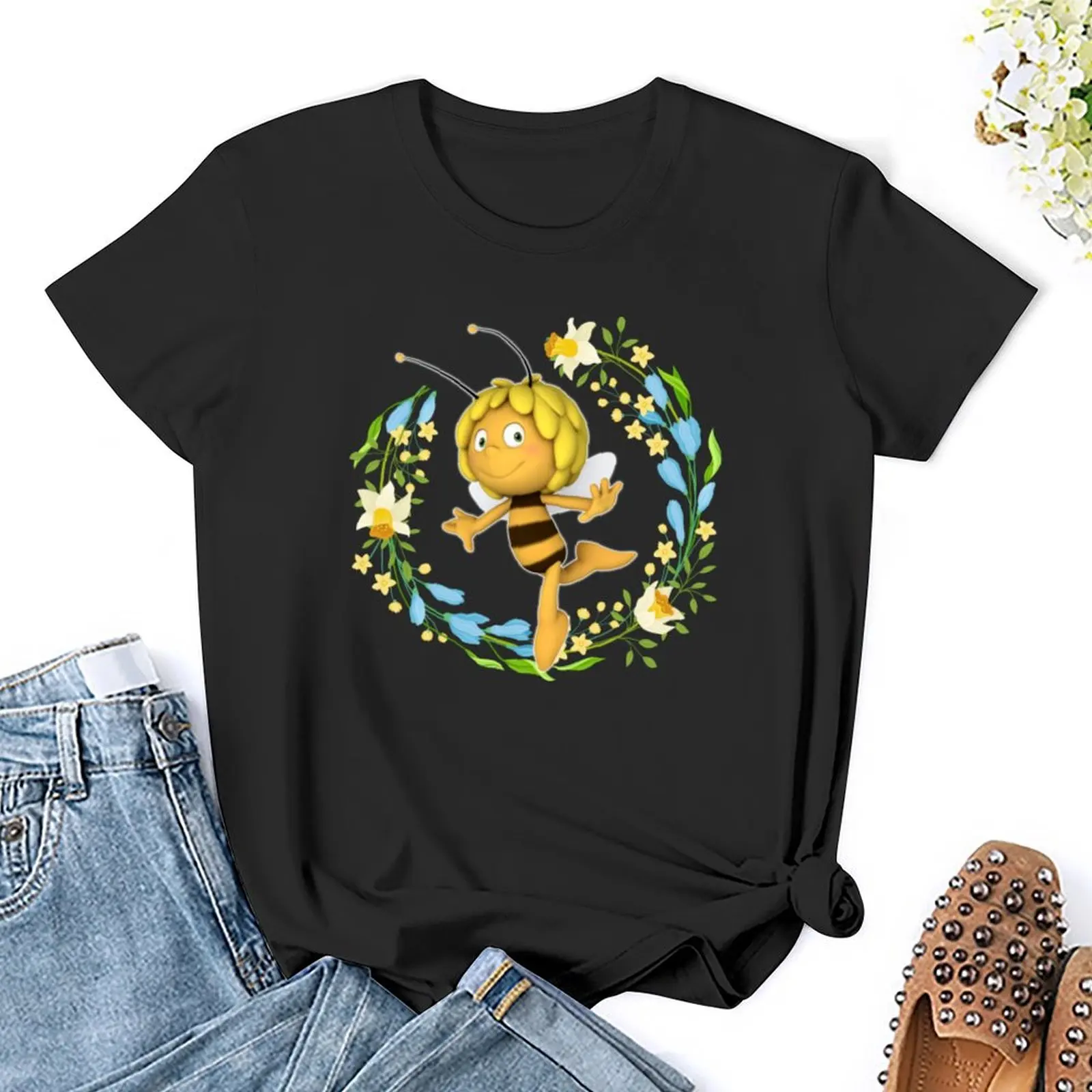 Maya The Bee with flowers T-Shirt Short sleeve tee kawaii clothes t shirt dress Women