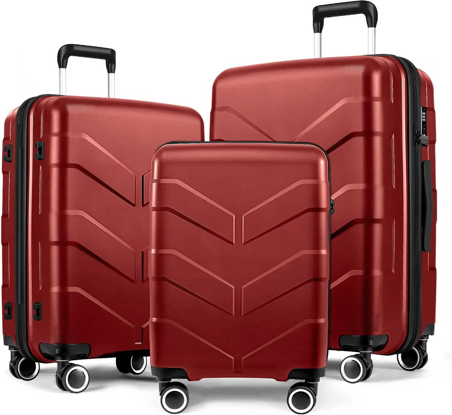 

3-Piece Hardside Luggage Set with Spinner Wheels, TSA Lock, Expandable Lightweight Travel Suitcases for Women in Burgundy