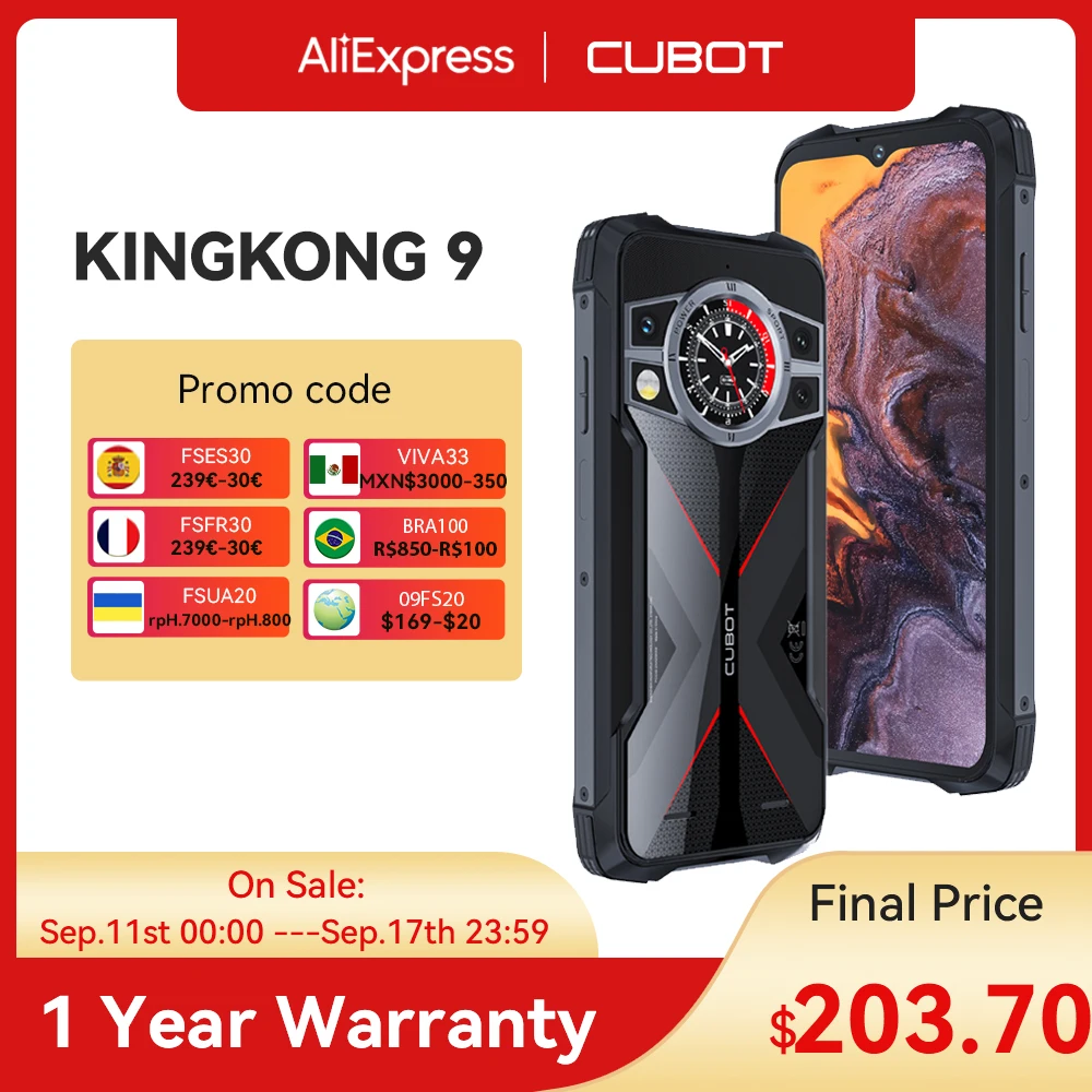 Cubot KingKong 9 Robustes Smart-Handy, 6,583 Zoll 120 Hz Bildschirm, 100 MP + 32 MP Kamera, 10600 mAh Akku, 24 GB + 256 GB NFC-GPS-Handy