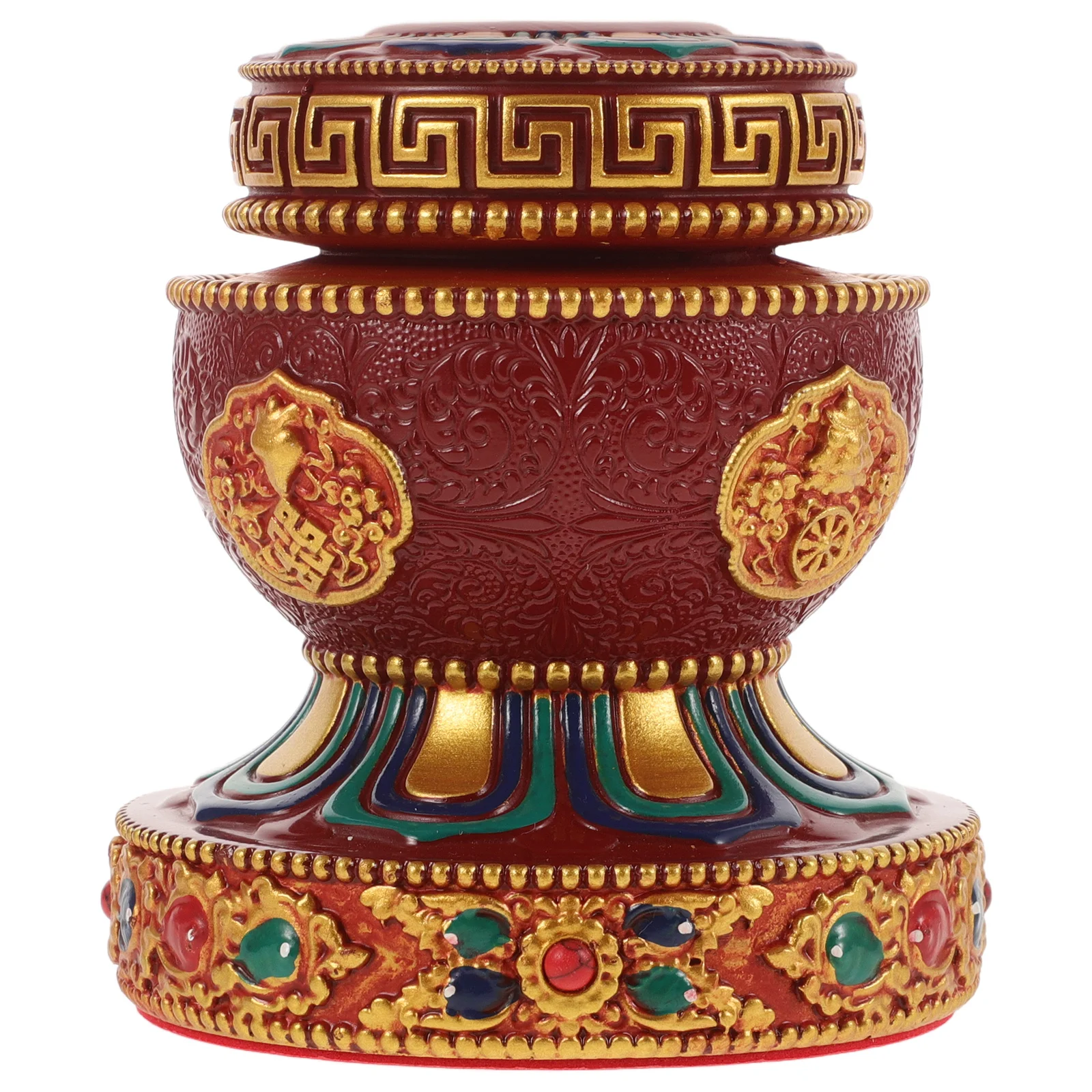Prayer Wheel Holding Base Resin Display Stand Buddha Fixing Holder Bright Color Intricate Design Practical Storage