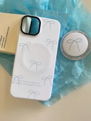 Light Blue Bowknot Magnetic Phone Case Stand Holder Cover For Iphone 15Pro 14Pro 13 15 Pro Max 12 13ProMax 13Pro 14 Shell Fundas