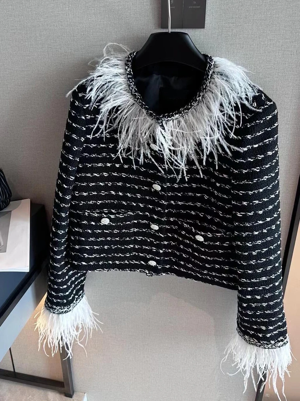 Heavyweight Feather Women's Baseball Jacket Luxury Style Short Coat Unique Attractive Elegant Design Straight Tube Shape Butt...