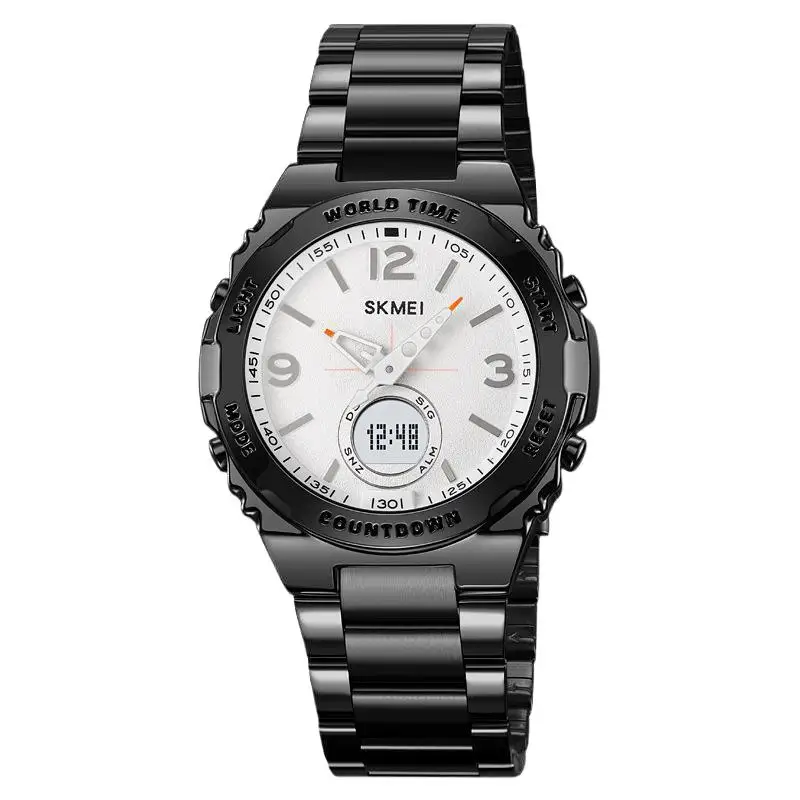SkmeiCasual ธุรกิจนาฬิกาผู้ชายมัลติฟังก์ชั่ฤดูร้อนเวลาเหล็ก Luminous Dual Display นาฬิกาอิเล็กทรอนิกส์