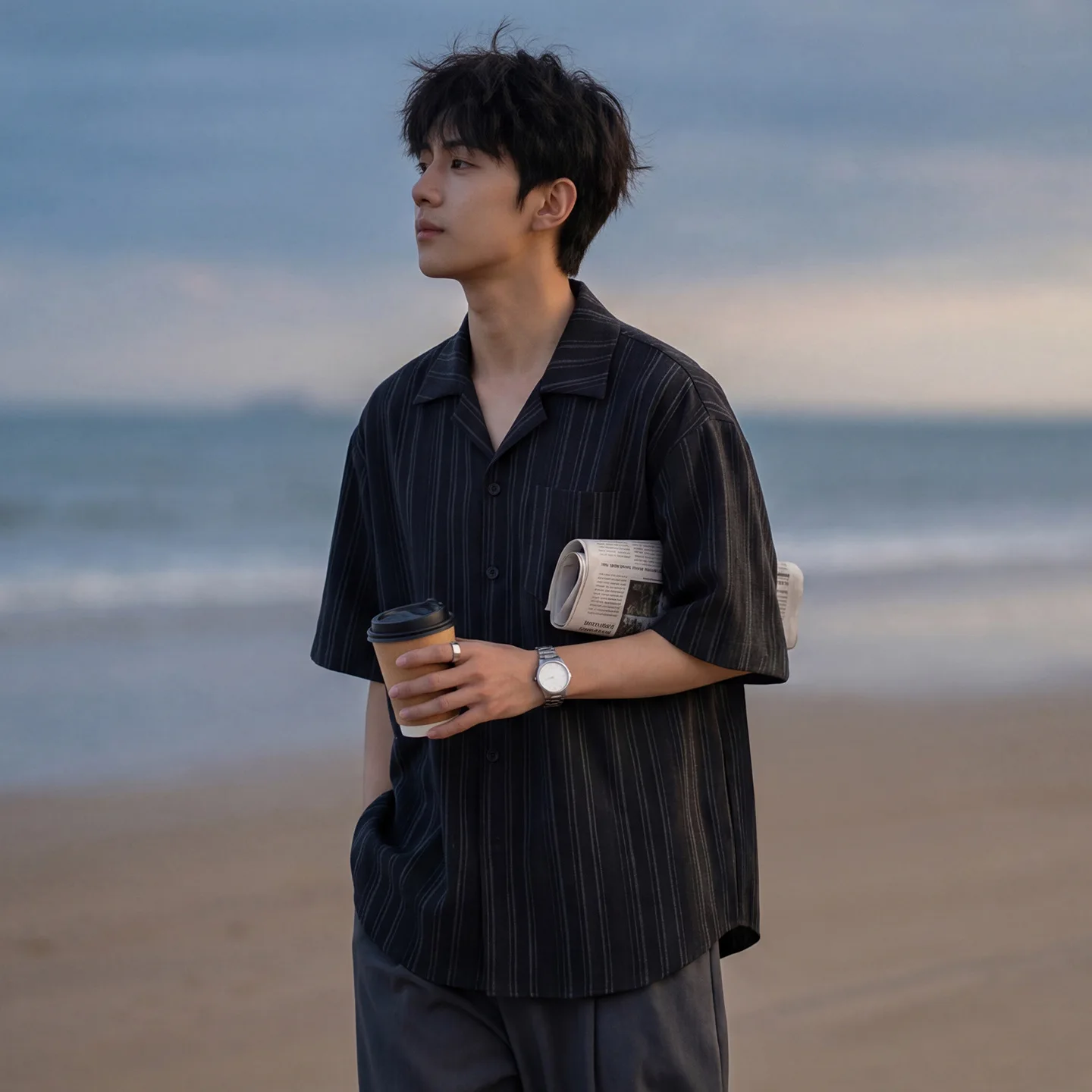 

2026 Summer New Men's Retro Old Money Color Block Stripe Short Sleeve Shirt Cuban Collar Drape Casual Button Down Blouse Top