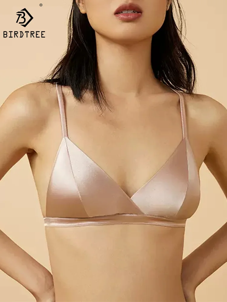 

BirdTree 92%Real Silk Wire Free Bra, Women's Silky Triangle Cup, Skin Friendly Sexy Underwear, 2024 Spring Summer New P41959QM