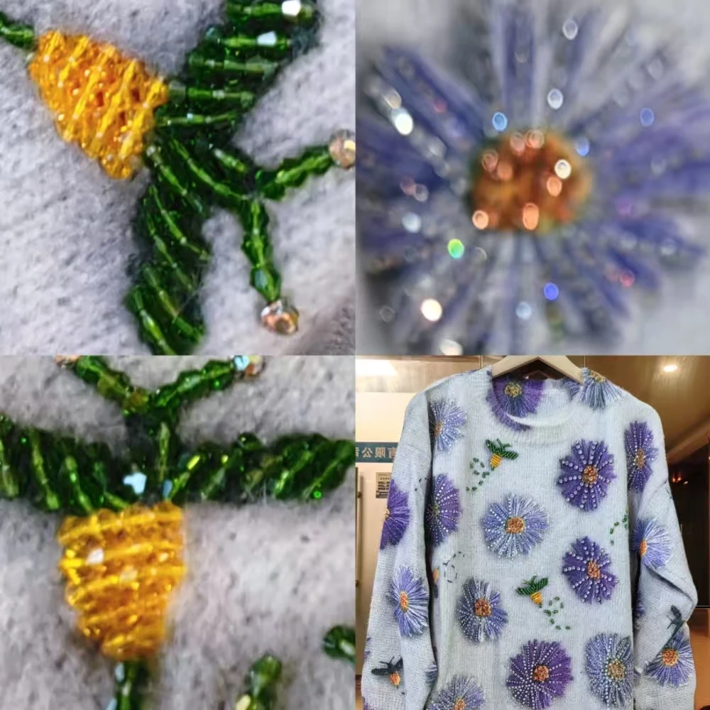Real Photos Sparkling Crystal Diamonds Stitch Sweater for Women Autumn/Winter New Knit Outwears Sweaters Knitwear Pullovers Top