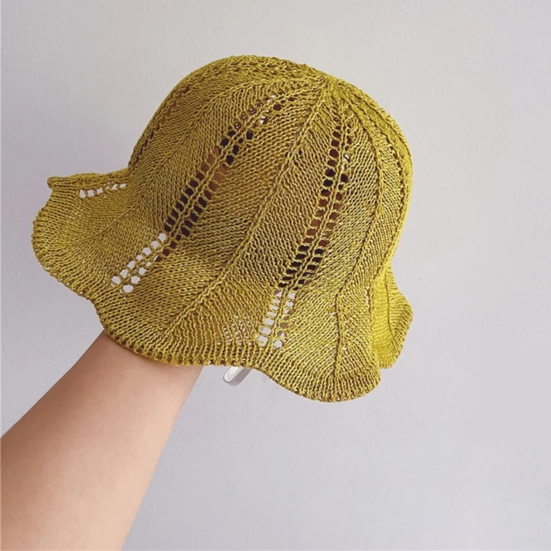 Solid Color Beanie Fisherman Hat Girl Baby Wave-edge Sunshade Straw Baby Bonnet Breathable Toddler Summer Bucket Hat