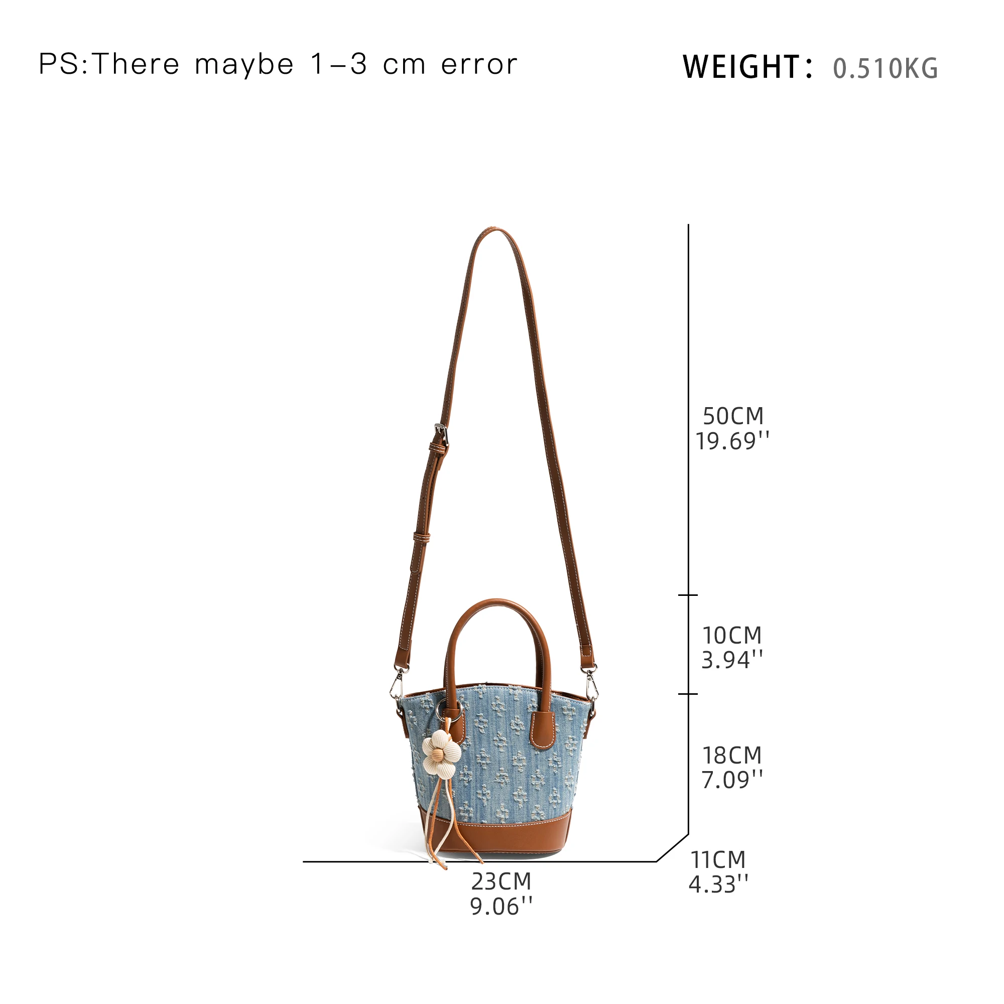 CKKUI Vintage High Quality Mini Bucket Bag, Brown Faux Leather Trim,Adjustable Strap Handbag for Women Daily Shopping Commute