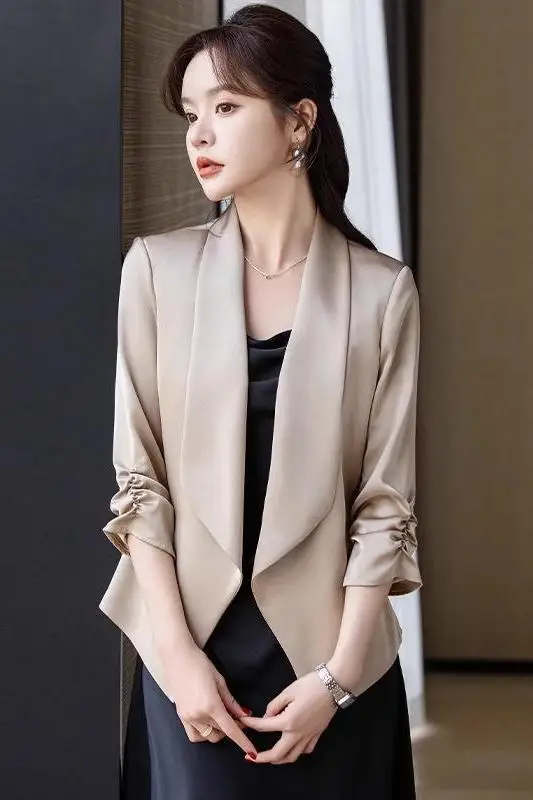 

Insozkdg Summer Acetate Satin Suit Jacket Women Clothing New Stylish Slimming High end Commuter Thin Casual Blazer Women Tops