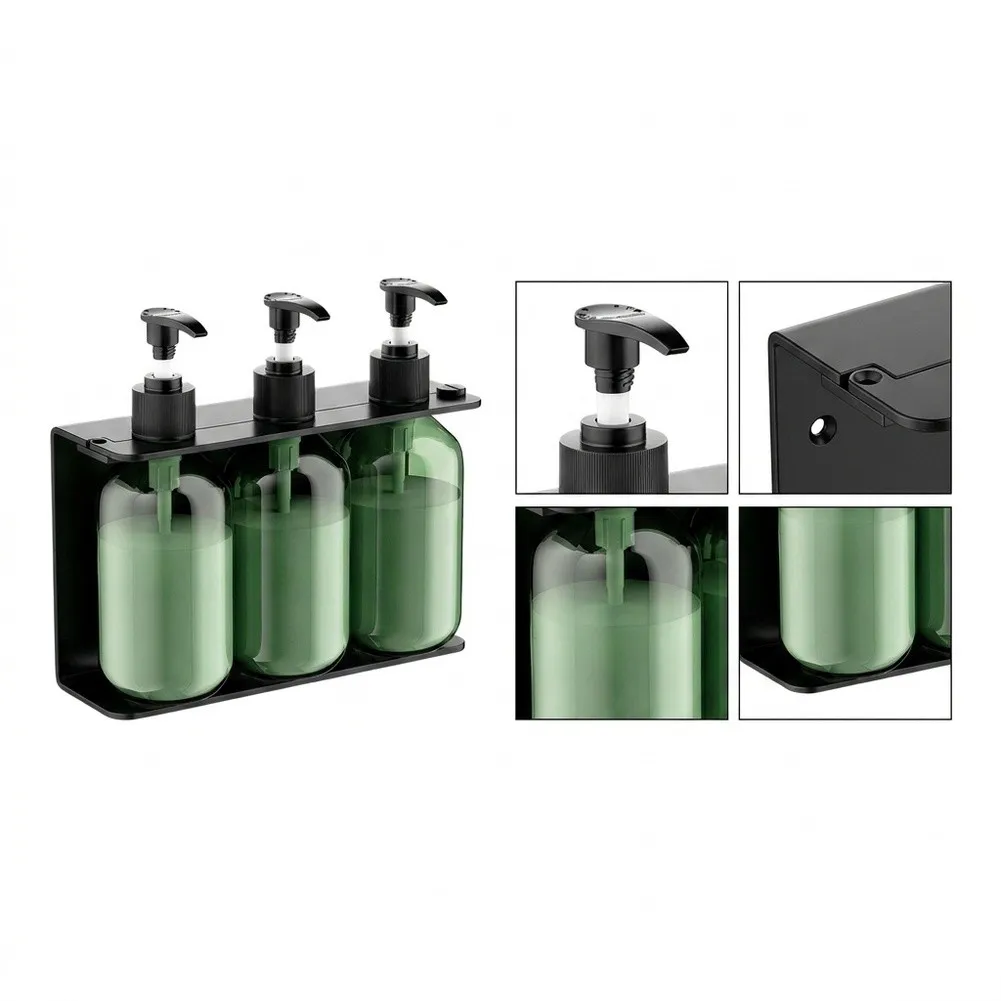 3Pcs 300ml Wall Mounted Soap Dispenser Set No Drill Shower Organizer For Bathroom, Liquid Shampoo Conditioner Bottles