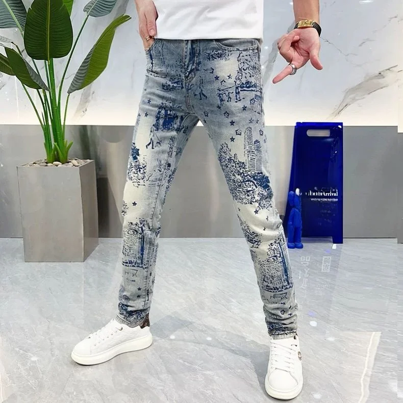

Ретро-джинсы унисекс с 3D-принтом под масляную живопись, широкие, слегка расклешенные, модные, американские, свободные, прямые, длинные брюки