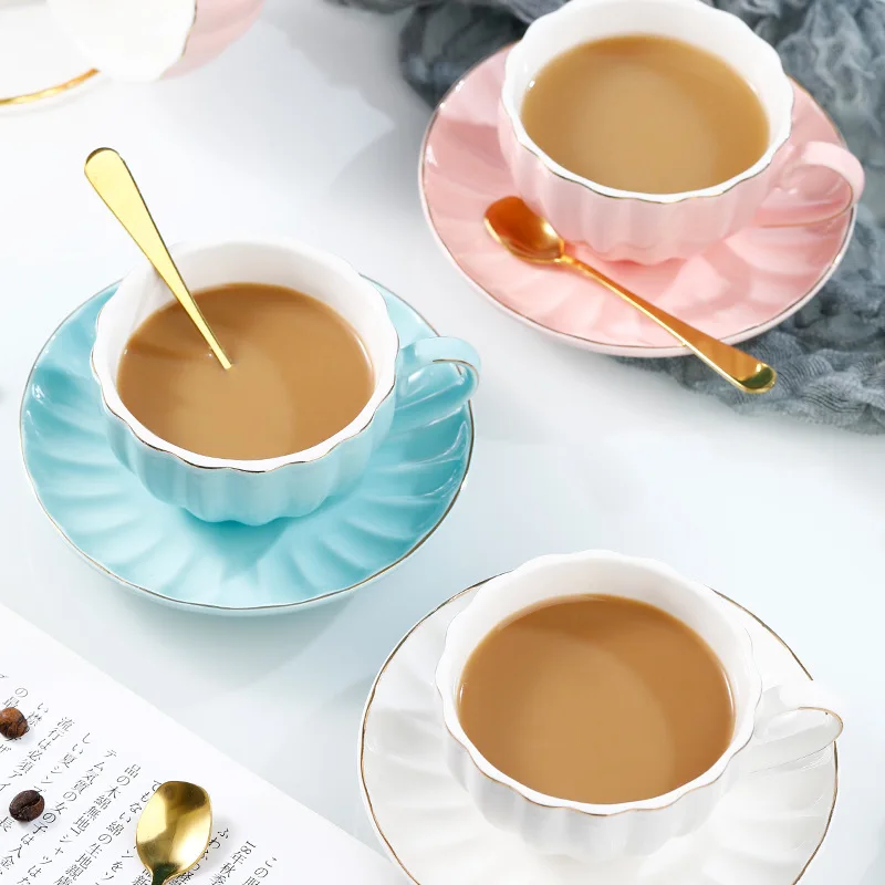 North European pumpkin coffee cup and Dish Set pink style