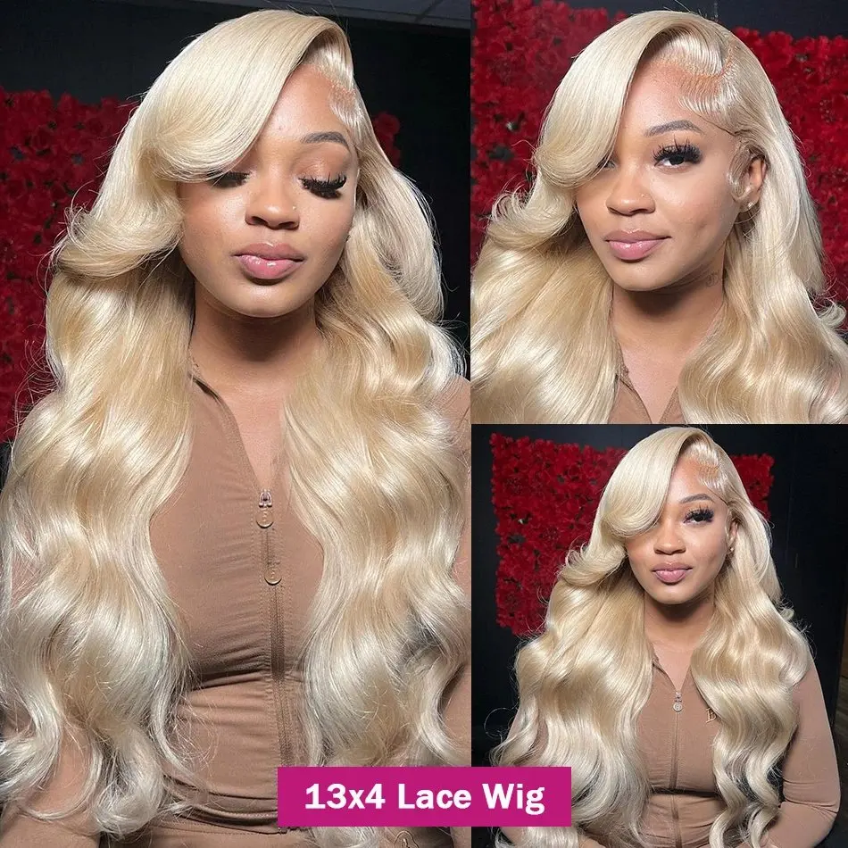 13x6 Human Hair Blonde 613 HD Lace Wig  13X4 Front Blonde Wavy Body Glueless Water Wave 180 Density 22 Inch Wig