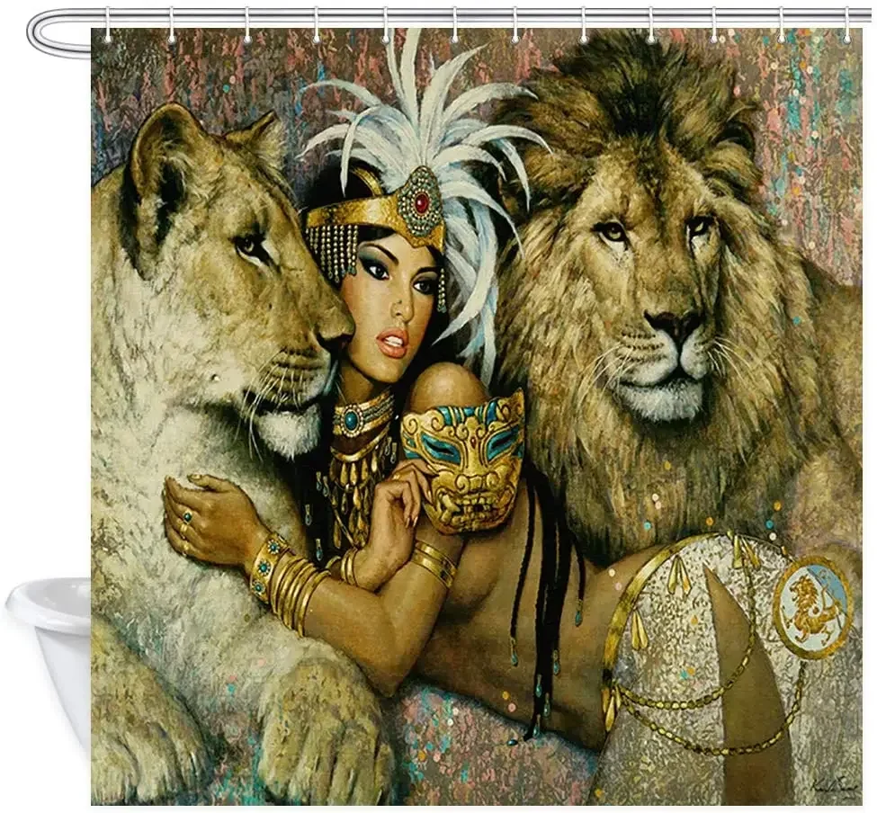 

Animals Lion Girl Shower Curtains,Waterproof Fabric Bathroom Decorations
