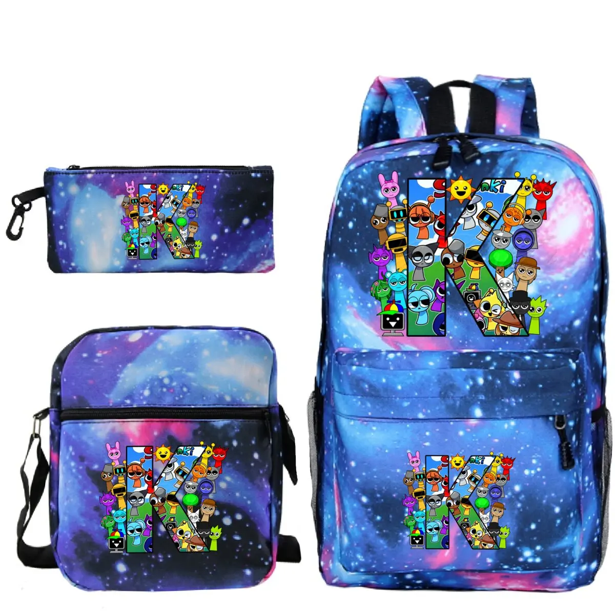 3-piece Set Star Backpack Sprunki Incredibox Game 26 Alphabet School Bags for Teens Large Capacity A-Z Initials Sprunki Mochila