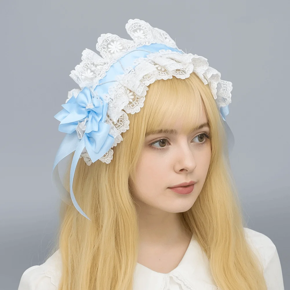 

Cute Sweet Lolita Lace Headband Jk Kawaii Ruffled Hairband Ribbon Bow Hair Accessories Anime Maid Cosplay Headdress Party