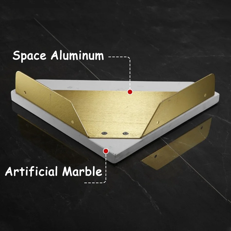 Imagem -05 - Prateleira de Parede do Banheiro de Mármore Alumínio Ouro Preto Branco Cozinha Chuveiro Champô Armazenamento do Sabão Cremalheira do Triângulo Suporte