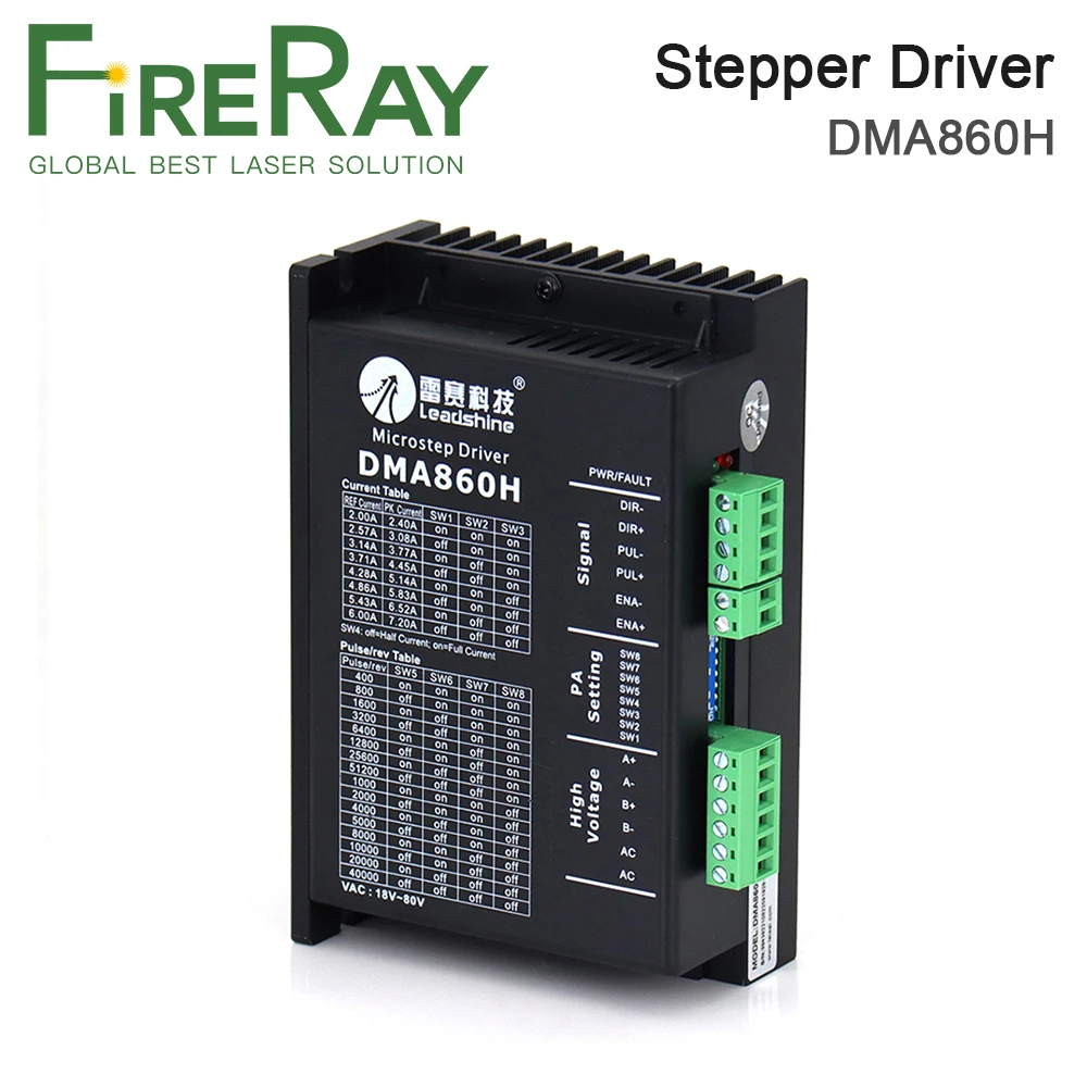 

FireRay Leadshine 2Phase DMA860H Stepper Motor Driver 18-80VAC 2.4-7.2A for Co2 Laser Cutting and Engraving Machine