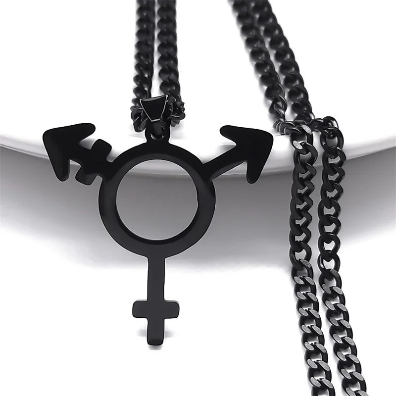 المتحولين جنسيا قلادة للنساء الرجال الفولاذ المقاوم للصدأ أسود اللون الذكور الإناث رمز مثلث قلادة قلادة مجوهرات N1463S06