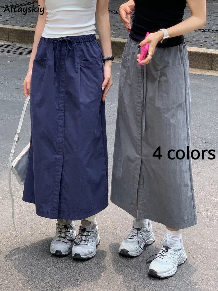 

Midi Skirts Women American Safari Style Loose High Street Teens Faldas Largas All-match Summer Basic Harajuku Retro Clothing Y2k