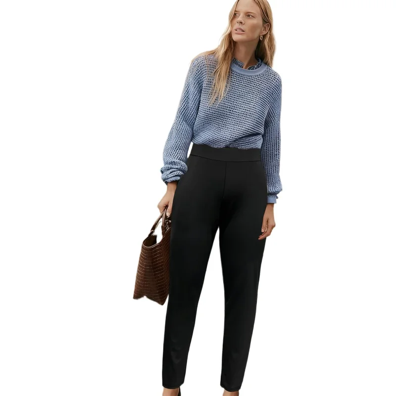 2025 Casual Stretchy Slim Fit Hosen Frauen Solid Black Elastische Taille Abnehmen Büro Atmungsaktive Hose