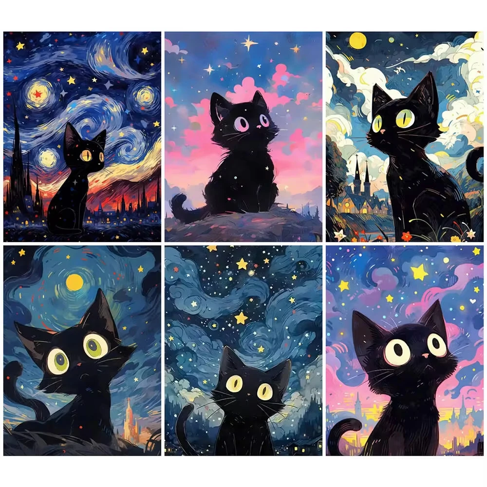Cute Cat Night Sky Landscape Jigsaw Puzzles 500/1000/1200/2000PCS Wall Decor for Living Room Perfect Gift No Frame