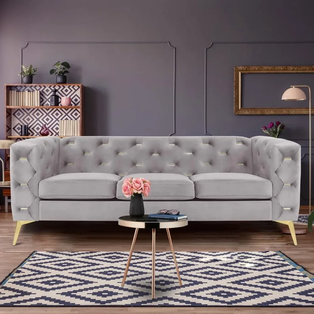 

Диван Chesterfield, современный бархатный диван с квадратными дужками и металлическими стеганными пуговицами, металлические ножки для гостиной