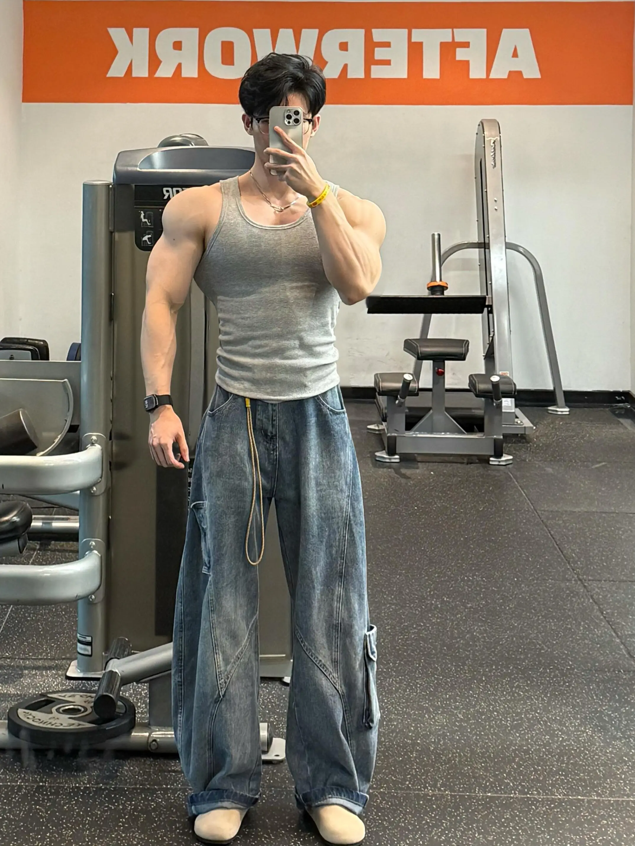 

Blue Denim Workwear Pants Men's Sle Deconstructed Knife Casual Spor Trousers Multiple kets Flared Leggings