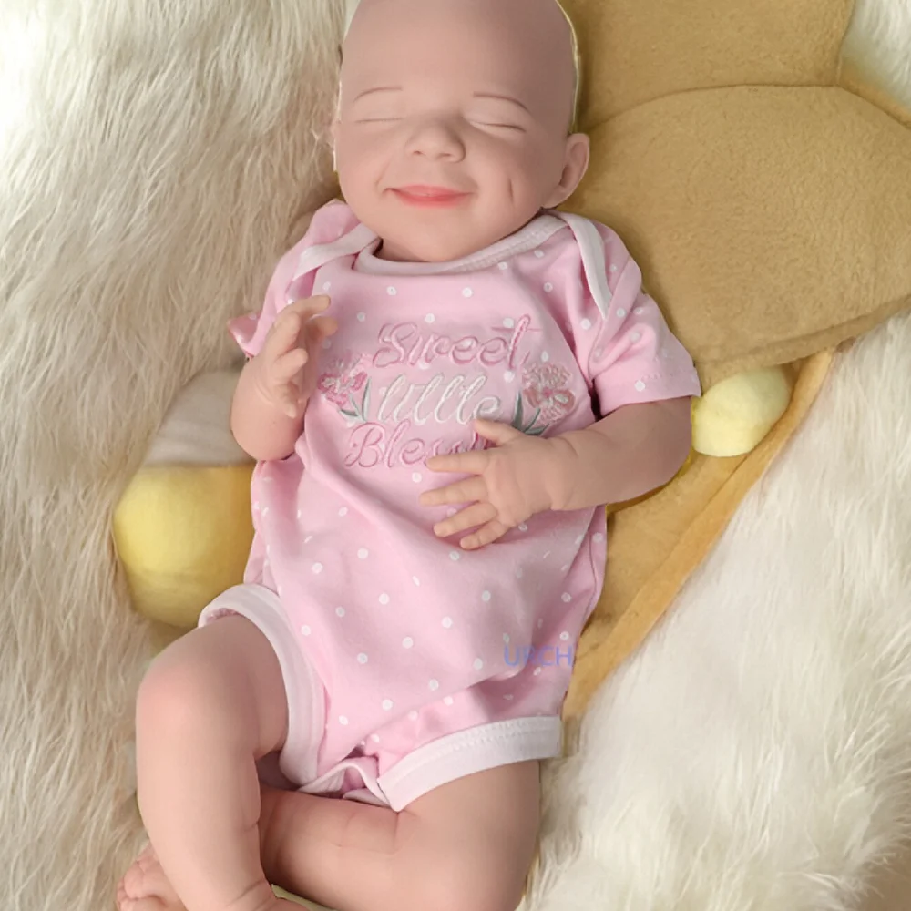 

17-дюймовая силиконовая кукла реборн ручной работы, улыбающаяся спящая возрождение, детская коллекционная художественная игрушка для детей, Рождественский пасхальный подарок