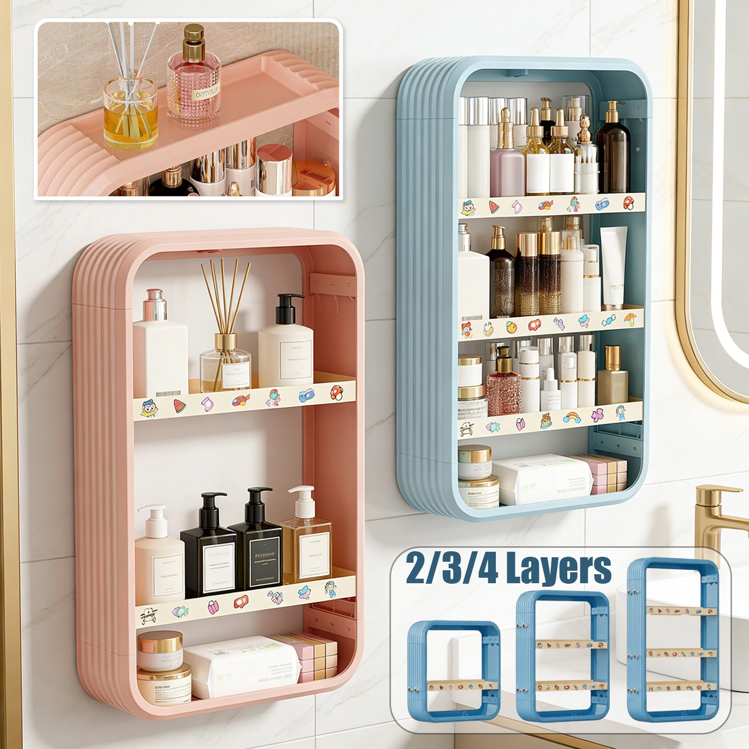 

Makeup Organizer Shelf Hangable Cosmetic Display Cases Skincare Storage Box Bathroom Wallhanging Multi-Function Floating Rack