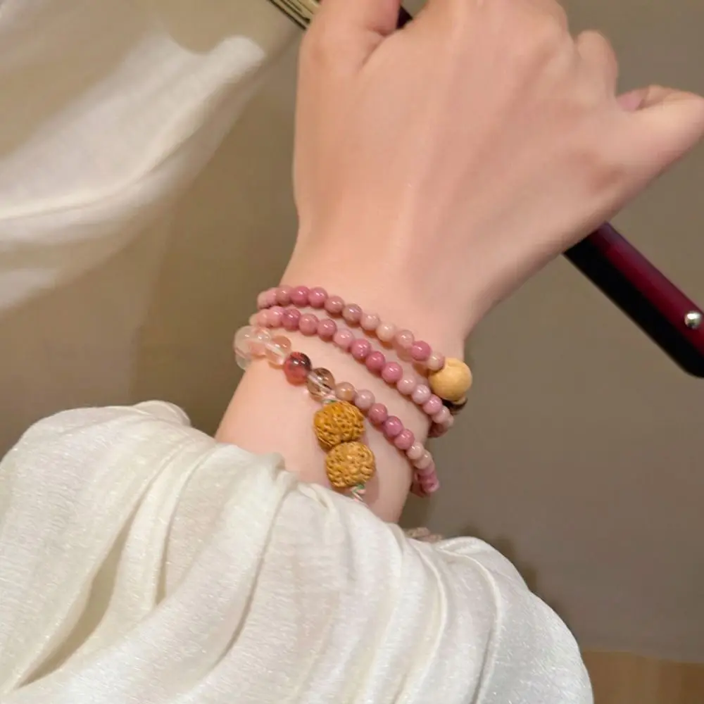 Fashion Neo-Chinese Style Beaded Bracelet Pink Multilayer Hanfu Style Necklace Smudge Ornaments Crystal Bracelet Hanfu