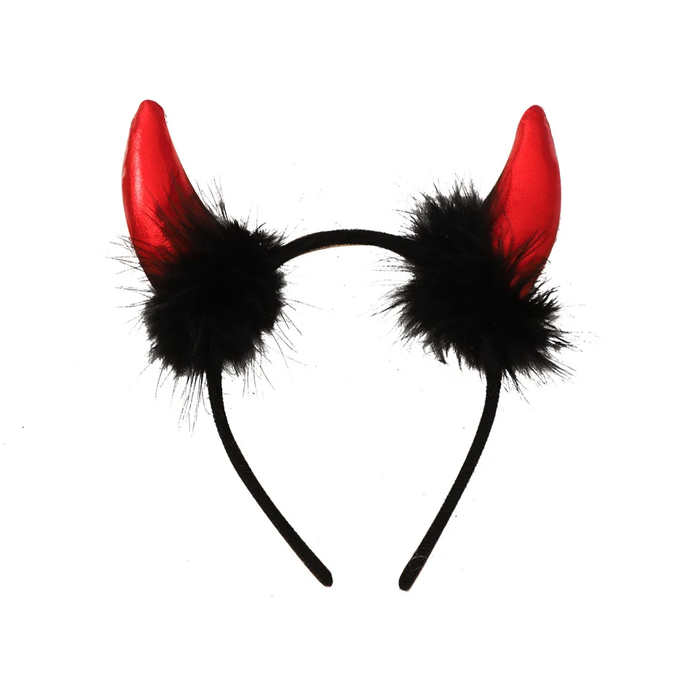 Funny Devil Ears Headband Glitter Plush Cow Horn Hairband Cosplay Halloween Party Adults Children  Cosplay Decoration Hair Hoop