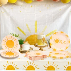 Boho Sun First Birthday Disposable Tableware Tablecloth Birthday Party Decoration Kids One 1st Birthday Party Supplies