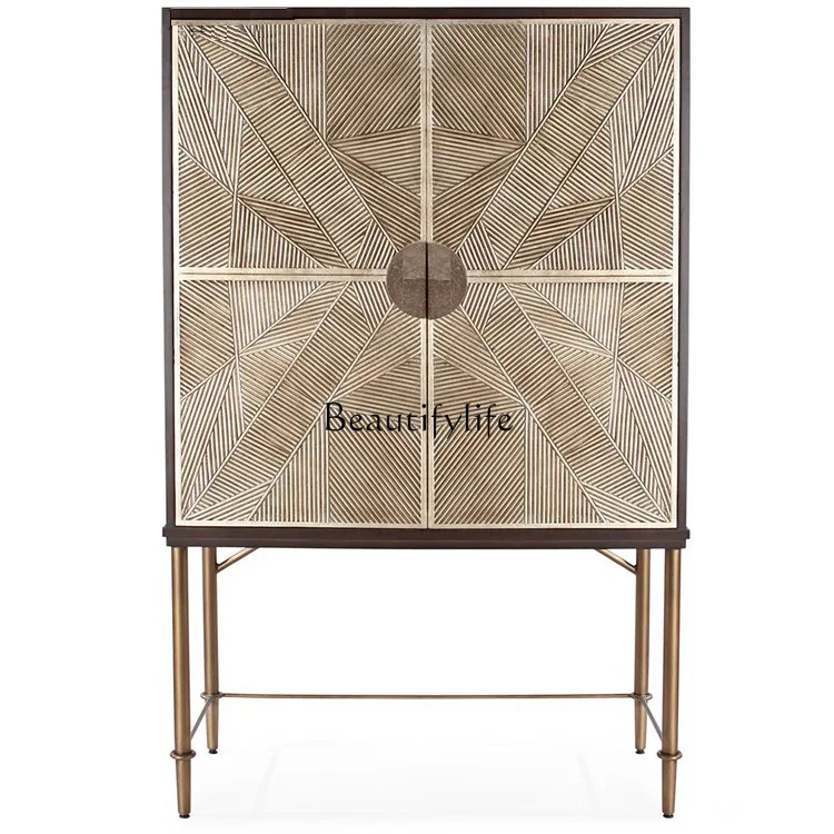 

ls 04American light luxury stainless steel foot leg side cabinet solid wood storage dishes foyer entrance decorative wine cabine