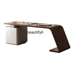 Nordic Walnut Solid Wood Office Computer Desk Living Room Designer Model Affordable Luxury Style Modern Study High-Grade Desk