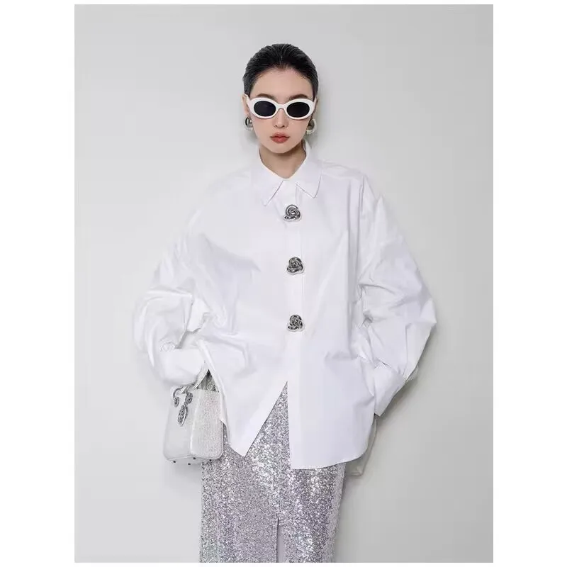 

Women's Loose Long Sleeve Shirt Stand Collar Fashion Slimming Design Casual Versatile Autumn Winter New Style Office Commute ...