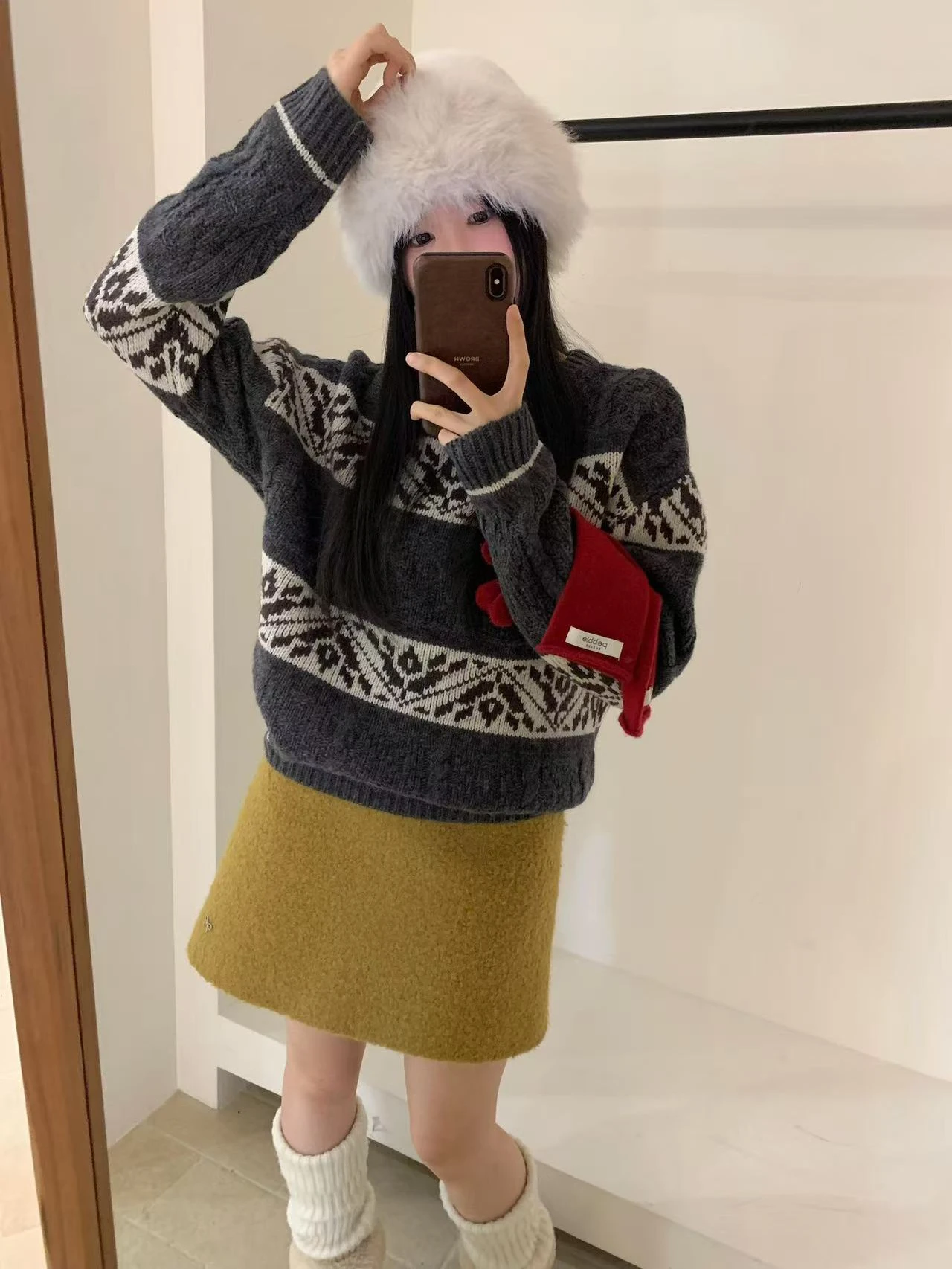 

Women's Fair Isle Knitwear round Ne Loose Fit Autumn Winter Woolen Sweater Warm Flattering Versatile Long Sve Crew Ne