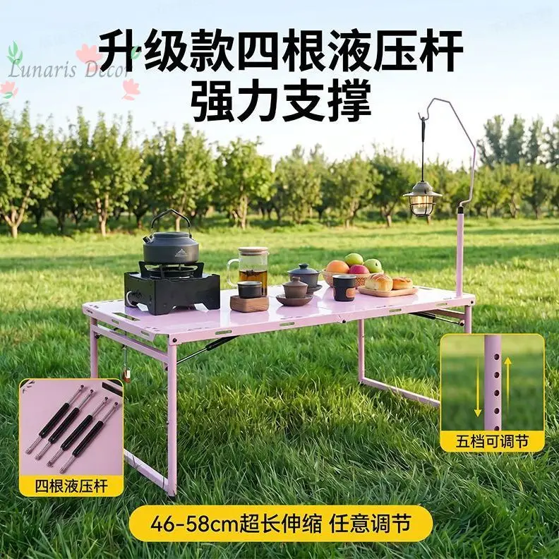 Ultra Light Hydraulic Lift Folding Table Portable Tactical Desk Outdoor Camping Picnic Adjustable Height Foldable Furniture
