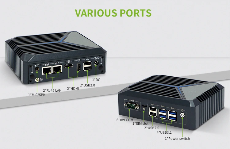 Fanless Thin Compact Computer J6412 CPU Mini Pc Quad Core Win 11 Embedded PC with 2xHD